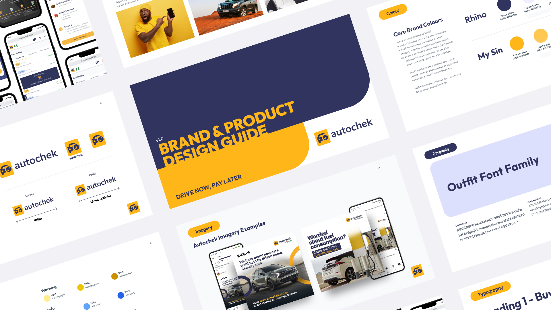 Autochek guide showing typography, colour, logo and imagery specifications