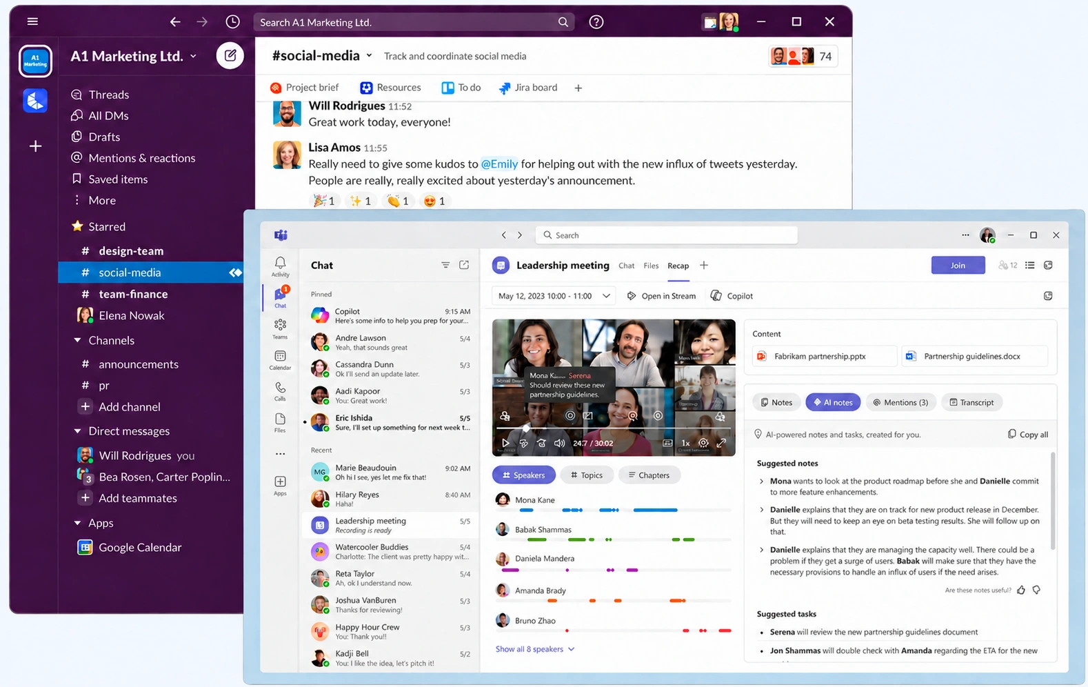 Slack and Microsoft Teams interfaces used as workspace references
